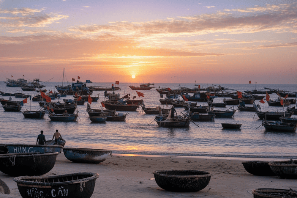Nơi đây có bãi cát rộng, là nơi ngư dân đón tàu đánh cá mỗi sáng sớm.